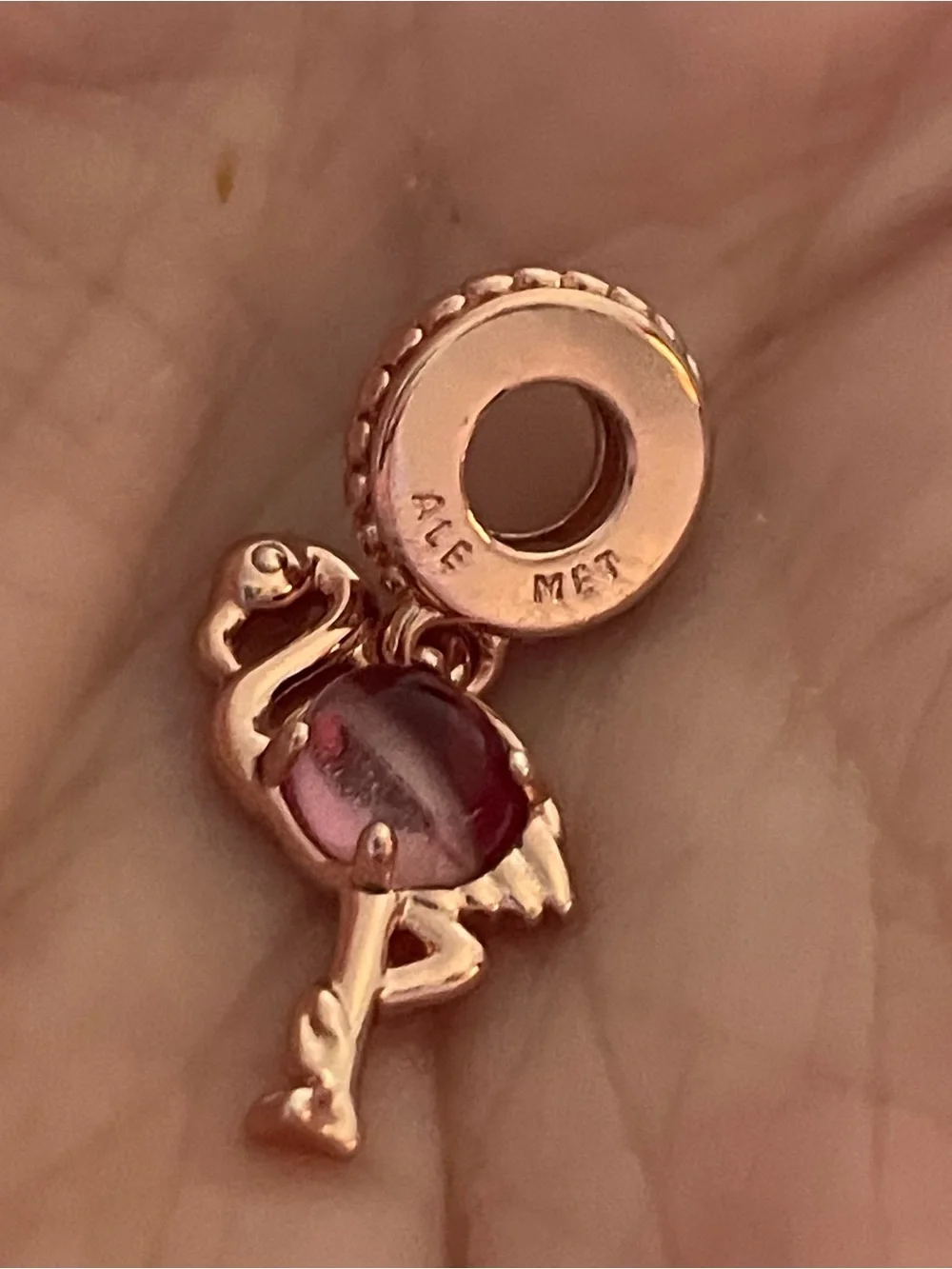 Pandora Flamingo Bracelet Charm Rose Gold Murano Glass Dangle AUTHENTIC